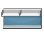 Long cubicle wall with shelves